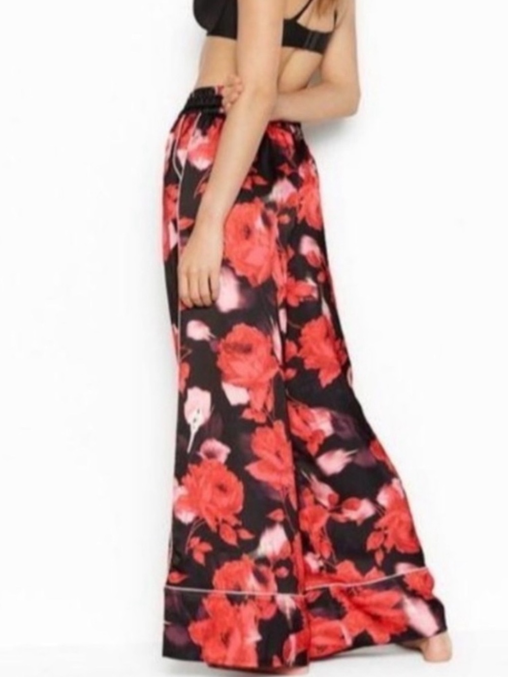 VICTORIA’S SECRET Pajama Style Pants Side Pockets Ultra Wide Leg Peony Print L